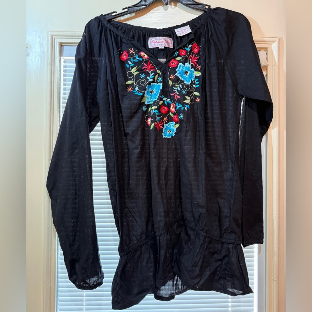 Panhandle Slim Black Embellished Blouse with Relaxed Fit